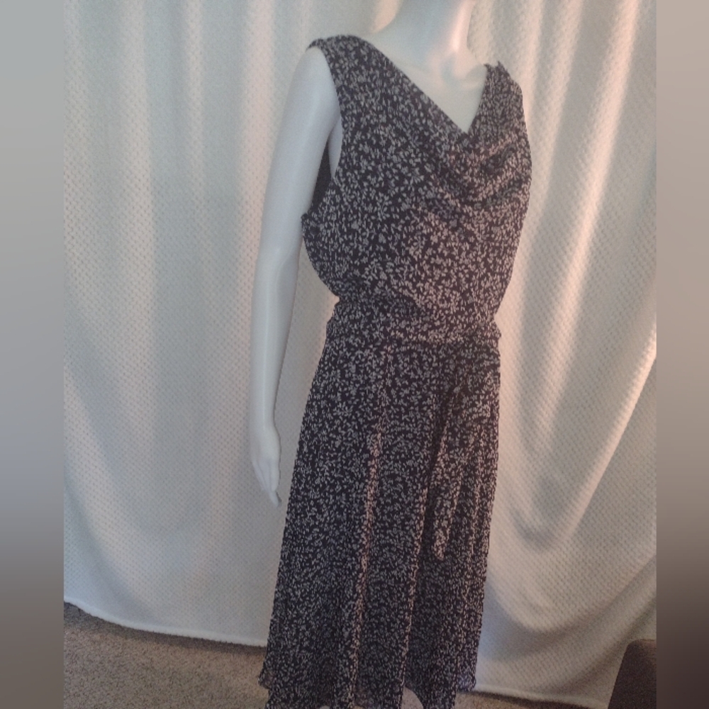 Jessica Howard Midi Navy/White Dress Cowl Neckline Sleeveless SZ14